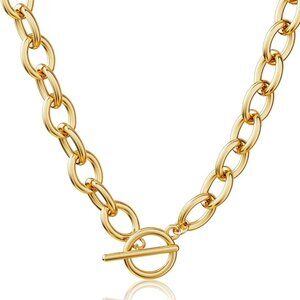 Elegant 14K Gold-Plated Paperclip Chain Necklace with Cross and Heart Pendant fo